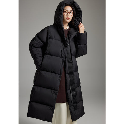 Damen Lange gesteppte Daunenparka mit Kapuze und Thermoisolierung Shop Nory