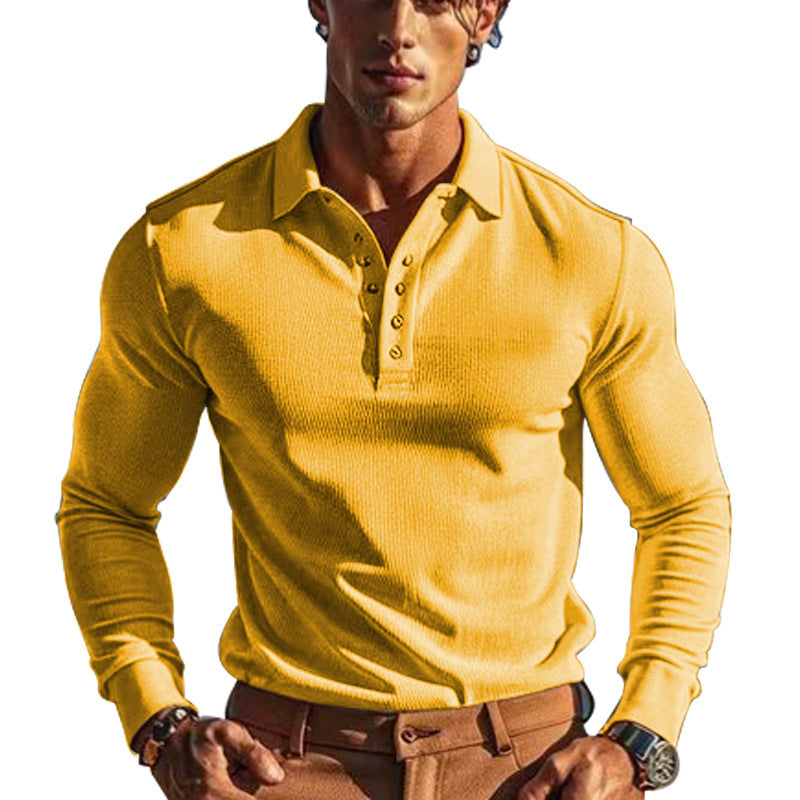 Herren nan körperbetontes Langarm-Henley-Poloshirt aus feiner Rippenstruktur Shop Nory