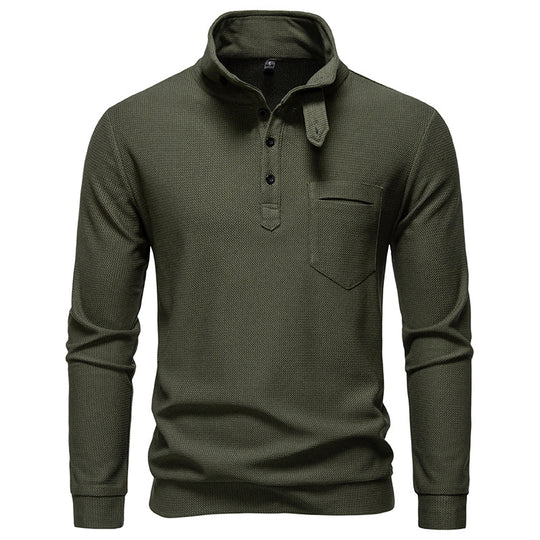Herren Texturiertes Waffelstrick-Henleyshirt mit hohem Kragen, Knopfleiste und Brusttasche Shop Nory