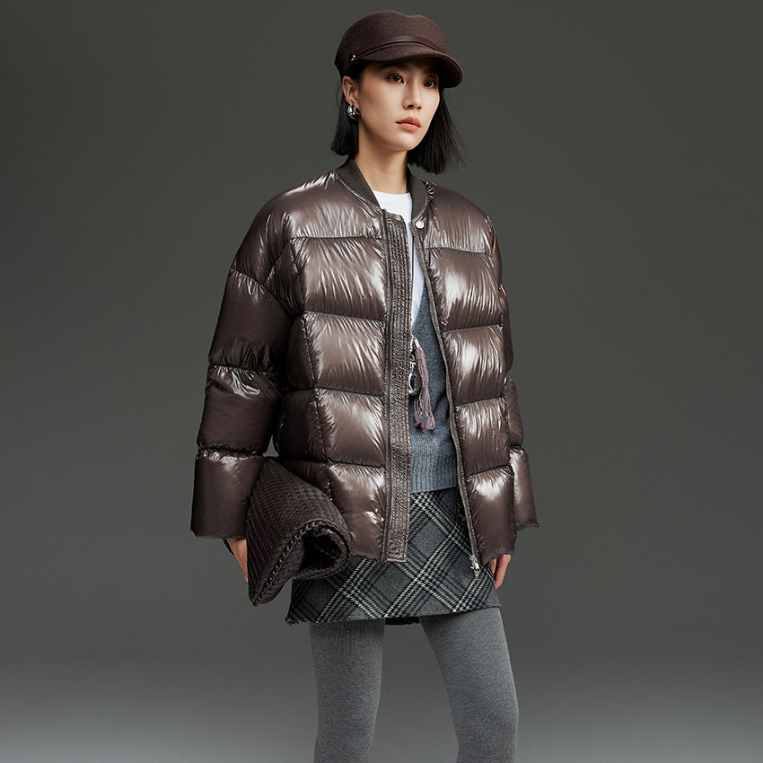 Damen Kurze gestepptte Daunenjacke mit glänzender Shell und Boxy-Silhouette Shop Nory