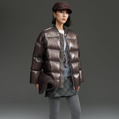 Damen Kurze gestepptte Daunenjacke mit glänzender Shell und Boxy-Silhouette Shop Nory