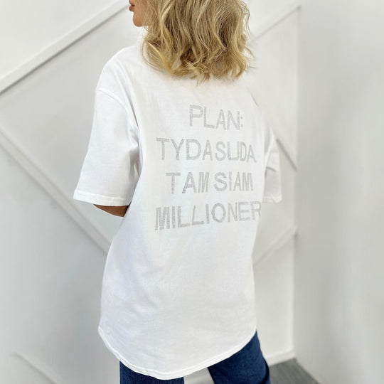 Damen oversized Statement-T-Shirt mit Strassschrift auf dem Rücken Shop Nory