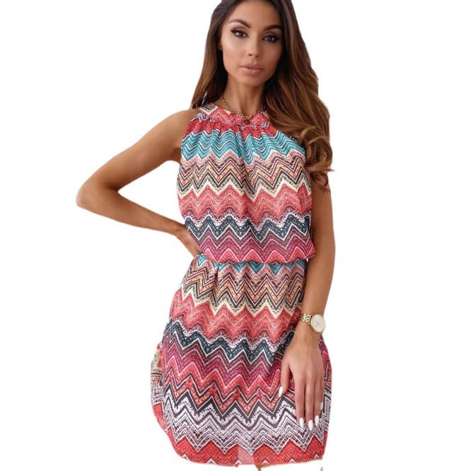 Damen Neckholder Minikleid mit zigzag-muster und luftiger Passform