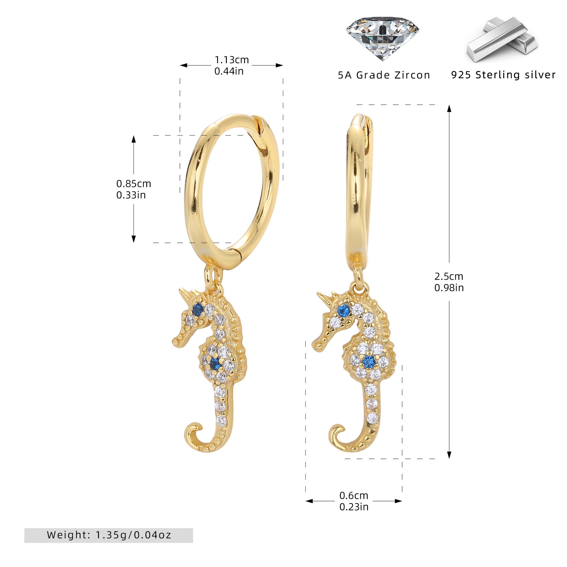 Damen Ohrhänger mit filigranem Seepferdchen-Design aus hochwertigem 925 Sterling Silber Shop Nory