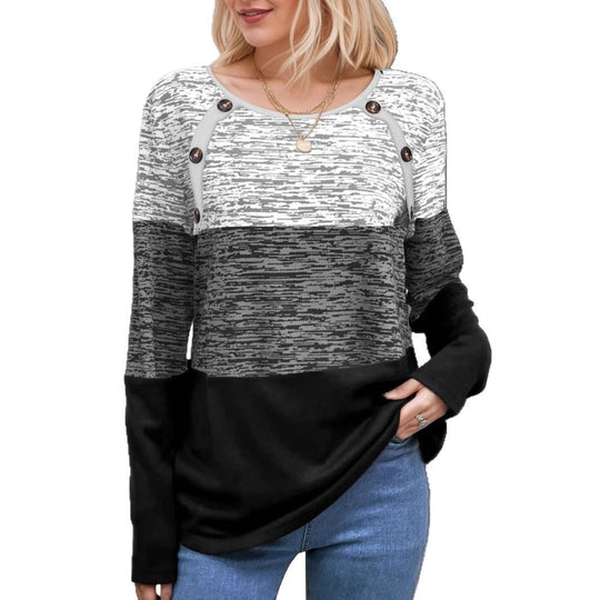 Damen Colorblock-Longsleeve mit Schulter-Knopfleiste & strukturierter Melange-Optik Shop Nory