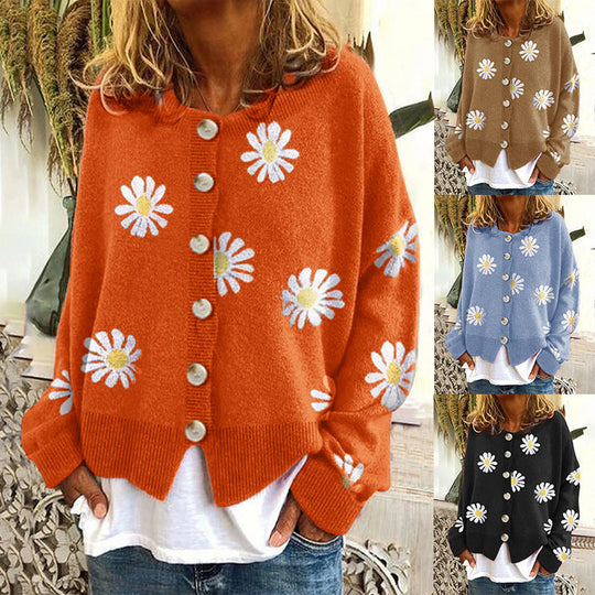 Damen Farbiger Baumwollpullover mit Blumenmuster