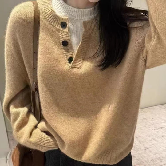 Damen Oversize-Henley-Pullover aus flauschigem Mohair‑Look mit Knopfleiste Shop Nory