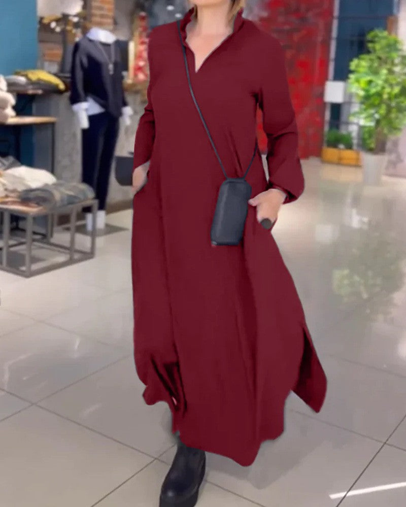 Damen Langblusenkleid mit praktischen Seitentaschen und modernem Schnitt