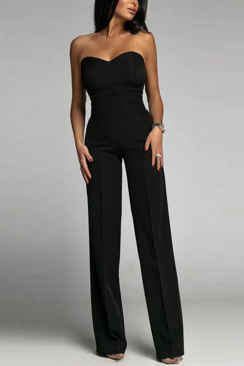 Damen eleganter Jumpsuit mit schulterfreiem Design und weitem Bein