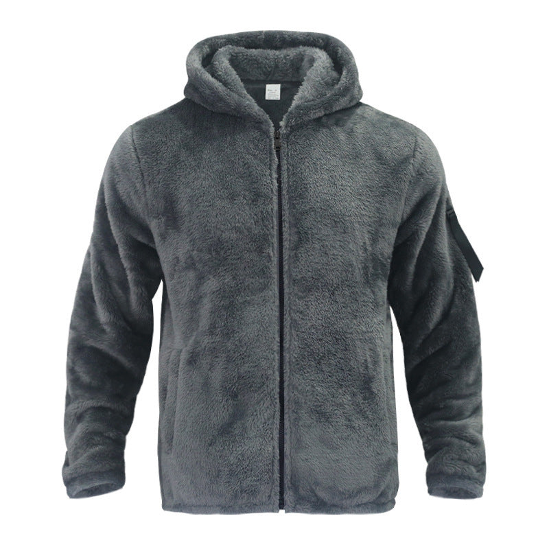 Herren Gefütterte Fleece-Kapuzenjacke mit Teddy-Finish, Reißverschluss und Seitentaschen Shop Nory