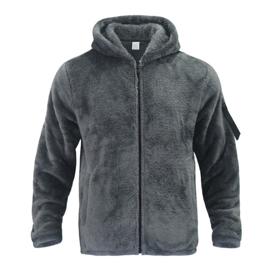 Herren Gefütterte Fleece-Kapuzenjacke mit Teddy-Finish, Reißverschluss und Seitentaschen Shop Nory