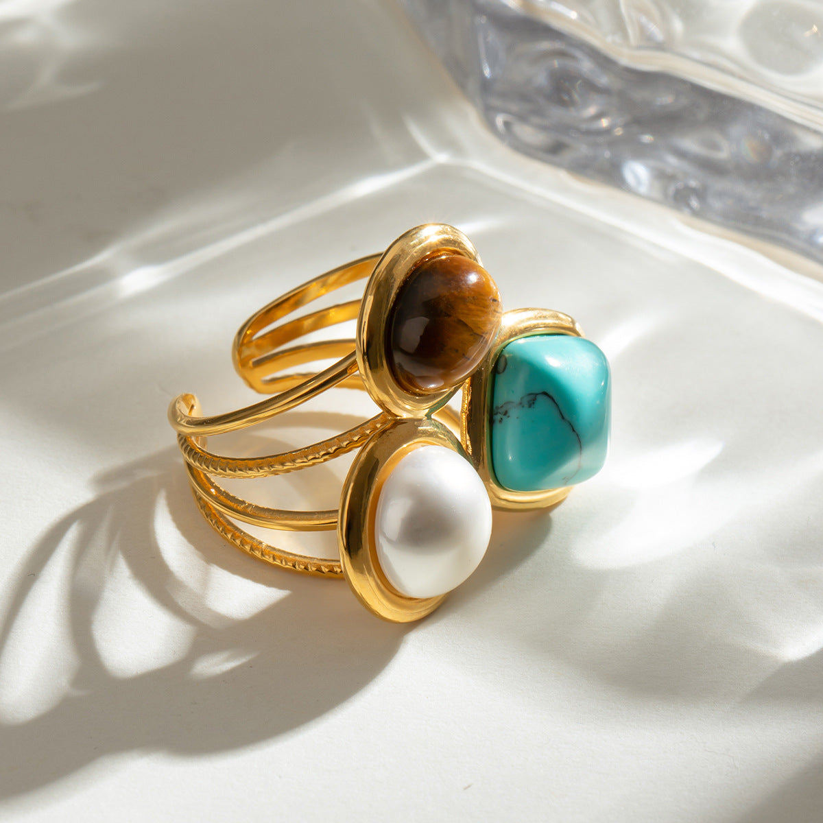Damen Offenes Ringarmband mit drei funkelnden Edelstein-Akzenten Shop Nory
