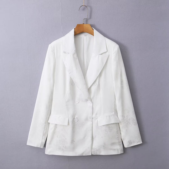 Damen Doppelreihiger Satin-Blazer mit floralem Jacquard und Reverskragen Shop Nory