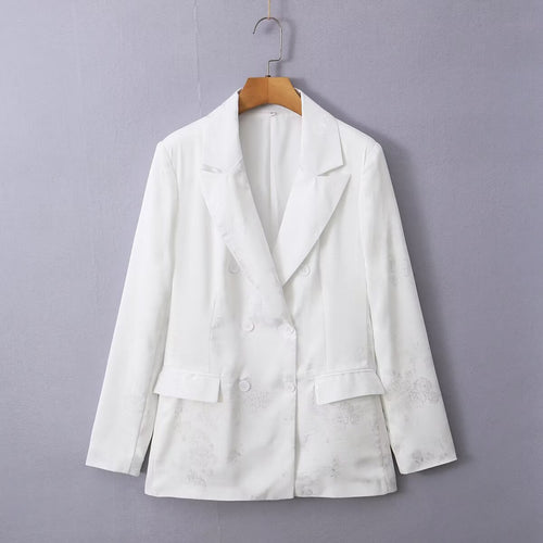 Damen Doppelreihiger Satin-Blazer mit floralem Jacquard und Reverskragen Shop Nory