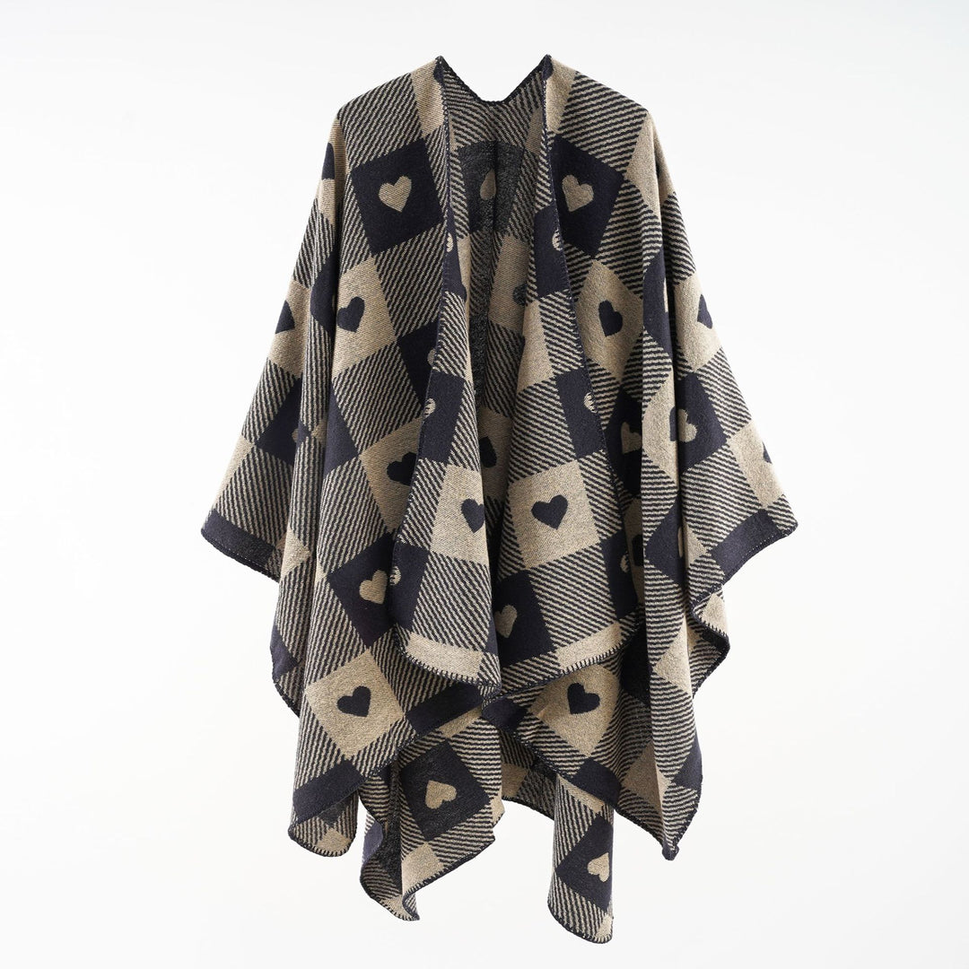 Damen Capeponcho aus Jacquardstrick mit Herz-Allover und offener Front Shop Nory