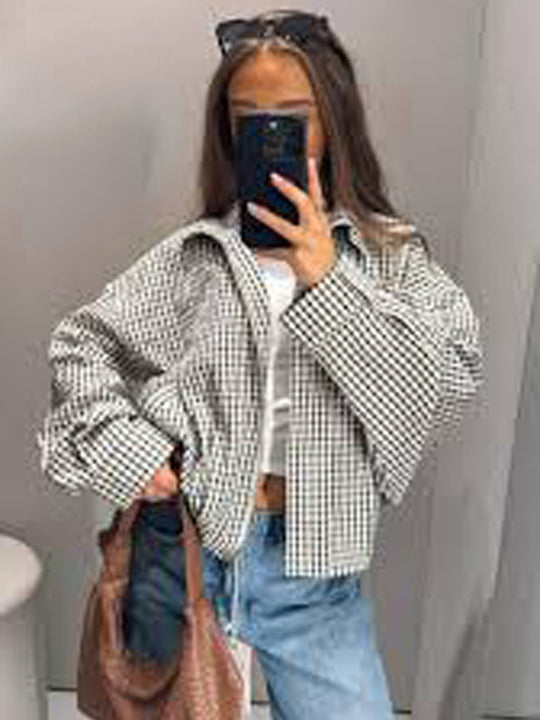 Damen Oversized Karo-Hemdjacke mit Boxy-Schnitt Shop Nory