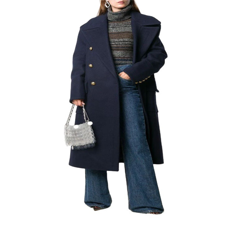 Damen Marineinspirierter Zweireiher-Longcoat aus Wollmix mit Oversize-Revers Shop Nory