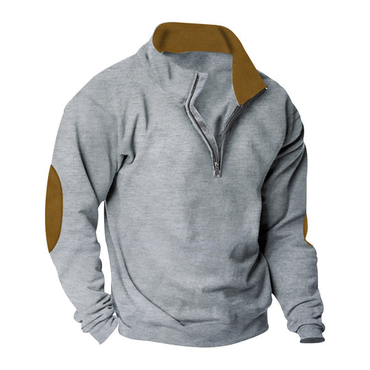Herren nan Halbzip-Sweatshirt mit Stehkragen, Kontrastkragenfutter und Ellbogenpatches Shop Nory