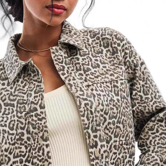 Damen Modische Jacke mit Leopardenmuster