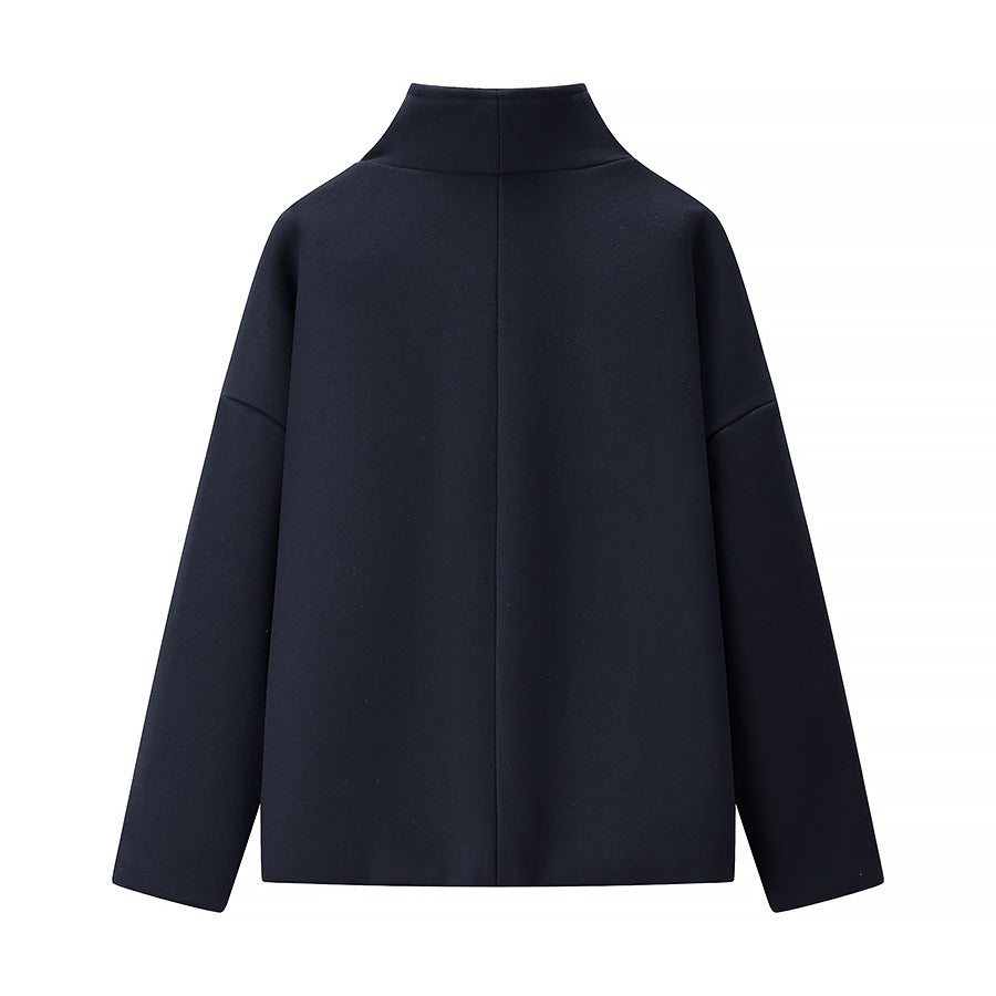 Damen Kurze doppeltgeknöpfte Oversize-Boxy-Jacke mit Stehkragen und Eingrifftaschen Shop Nory