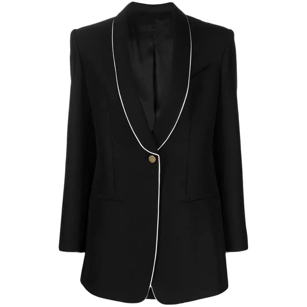 Damen Oversize-Blazer im Smokingstil mit kontrastierender Paspelierung und Ein-Knopf-Front Shop Nory