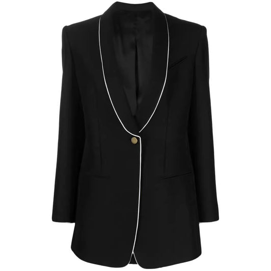 Damen Oversize-Blazer im Smokingstil mit kontrastierender Paspelierung und Ein-Knopf-Front Shop Nory