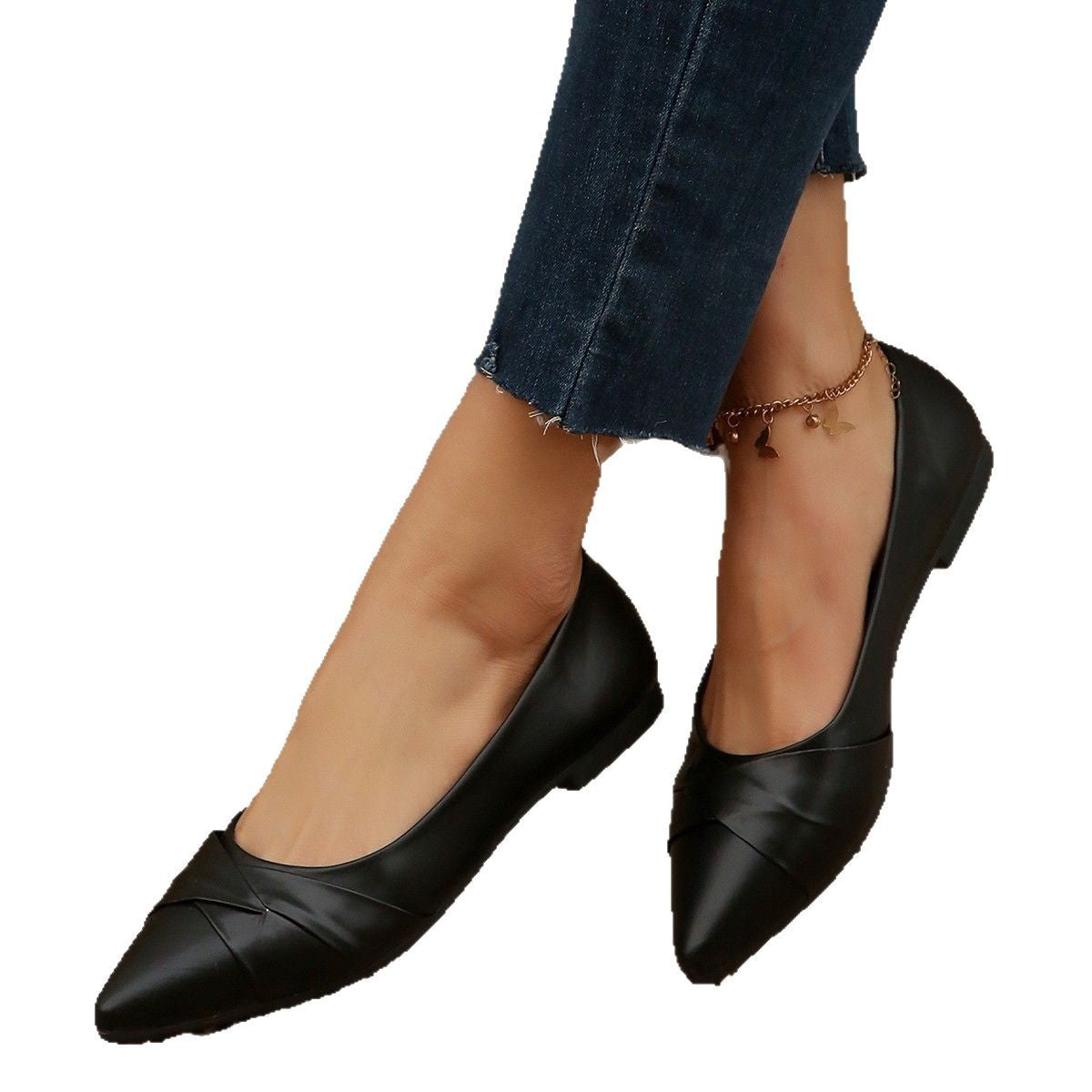 Damen elegante Ballerinas mit raffiniertem Lederoberteil Shopnory