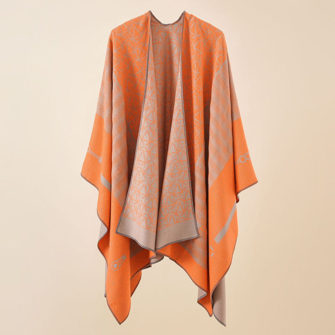 Damen Geometrisches Jacquard-Ruana-Cape aus Wollmix mit offener Kimono-Silhouette Shop Nory