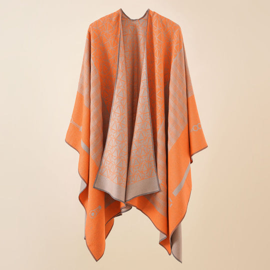 Damen Geometrisches Jacquard-Ruana-Cape aus Wollmix mit offener Kimono-Silhouette Shop Nory
