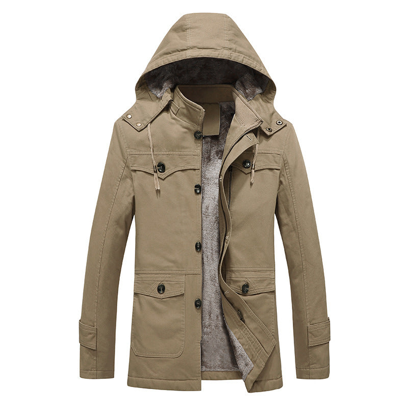 Herren wattierter Canvas-Parka mit fester Kapuze, kuscheligem Teddy-Innenfutter und Mehrfach-Taschen Shop Nory