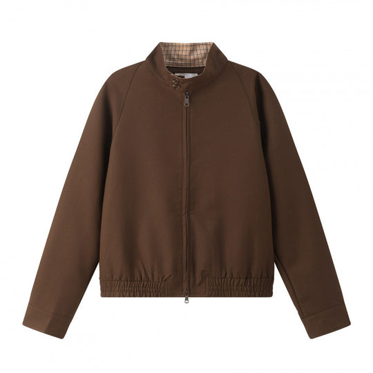 Unisex Kurz geschnittene Blousonjacke mit Stehkragen, elastischem Saum und kariertem Kragenfutter Shop Nory