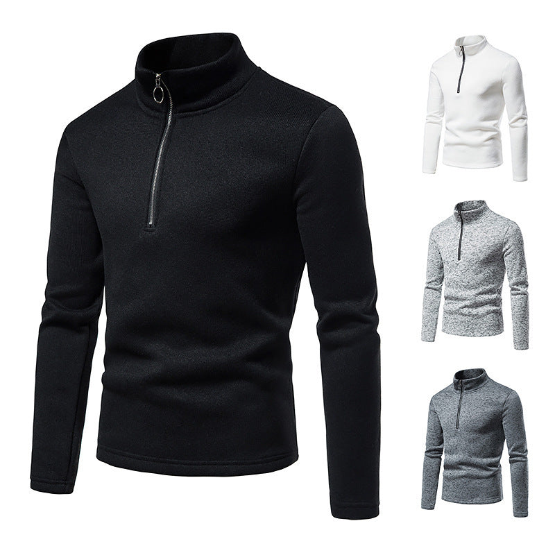 Herren melierter Stehkragen-Pullover mit Kurzreißverschluss und schlanker Passform Shop Nory