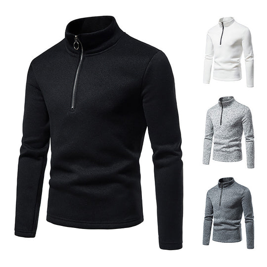 Herren melierter Stehkragen-Pullover mit Kurzreißverschluss und schlanker Passform Shop Nory