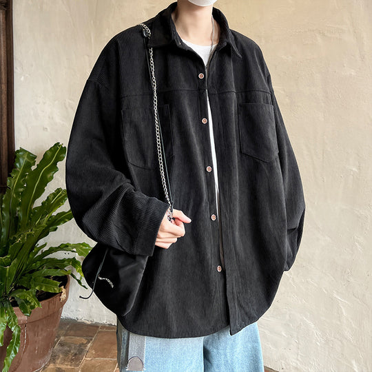 Herren oversized Kordhemdjacke mit aufgesetzten Brusttaschen, abgerundetem Saum und lockerer Silhouette Shop Nory