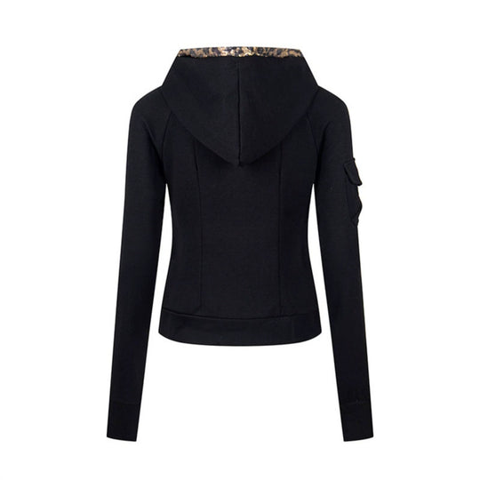 Damen Lagenlook-Zip-Hoodie mit metallischem Leoparden-Innenfutter und schmaler Silhouette Shop Nory