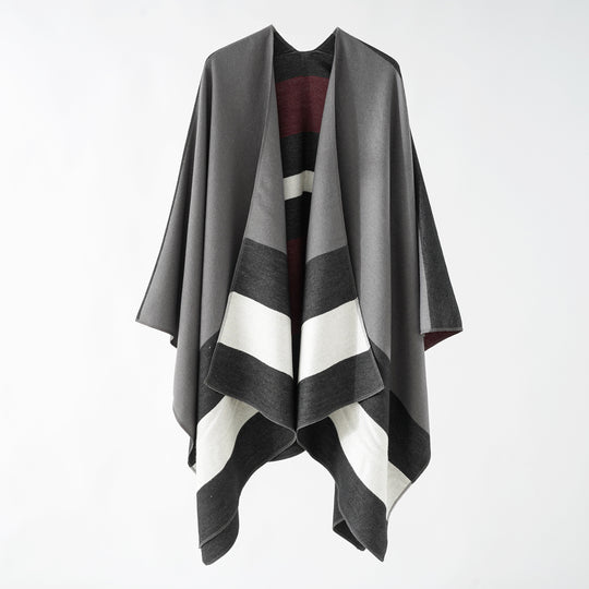 Damen Oversize-Ruana im Cape‑Stil aus Wolloptik mit geometrischen Blockstreifen Shop Nory