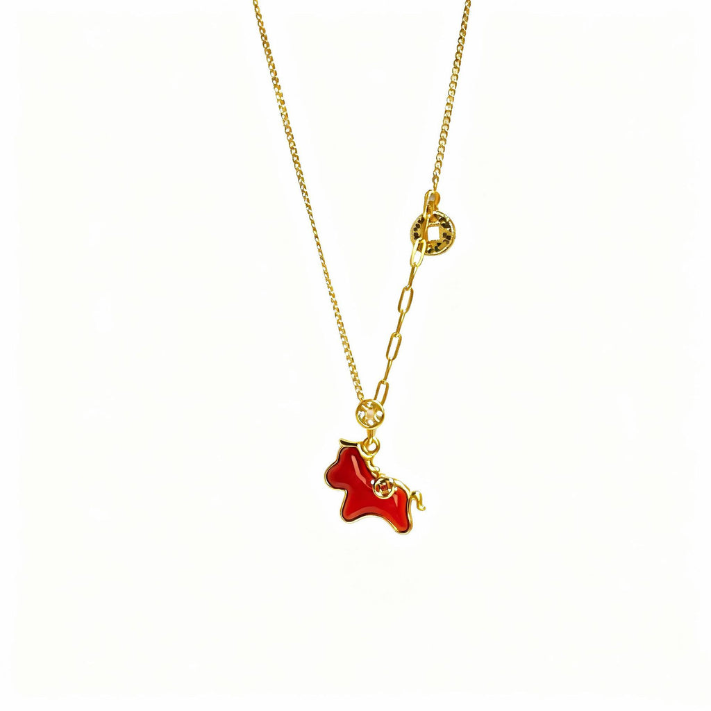 Damen Halskette mit trendigem Hundehals-Anhänger und goldener Gliederkette Shop Nory