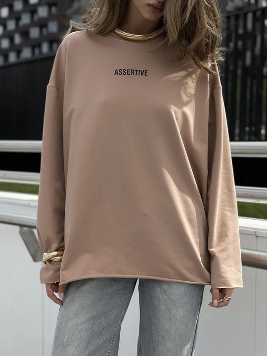 Damen Oversized Longsleeve-Sweatshirt mit Statement-Print und Rundhalsausschnitt Shop Nory