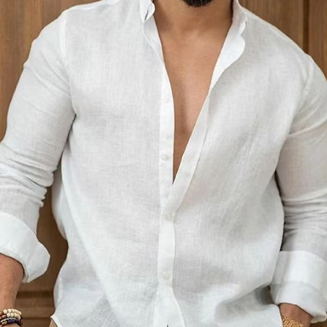 Herren elegantes Leinenhemd mit moderner Knopfleiste