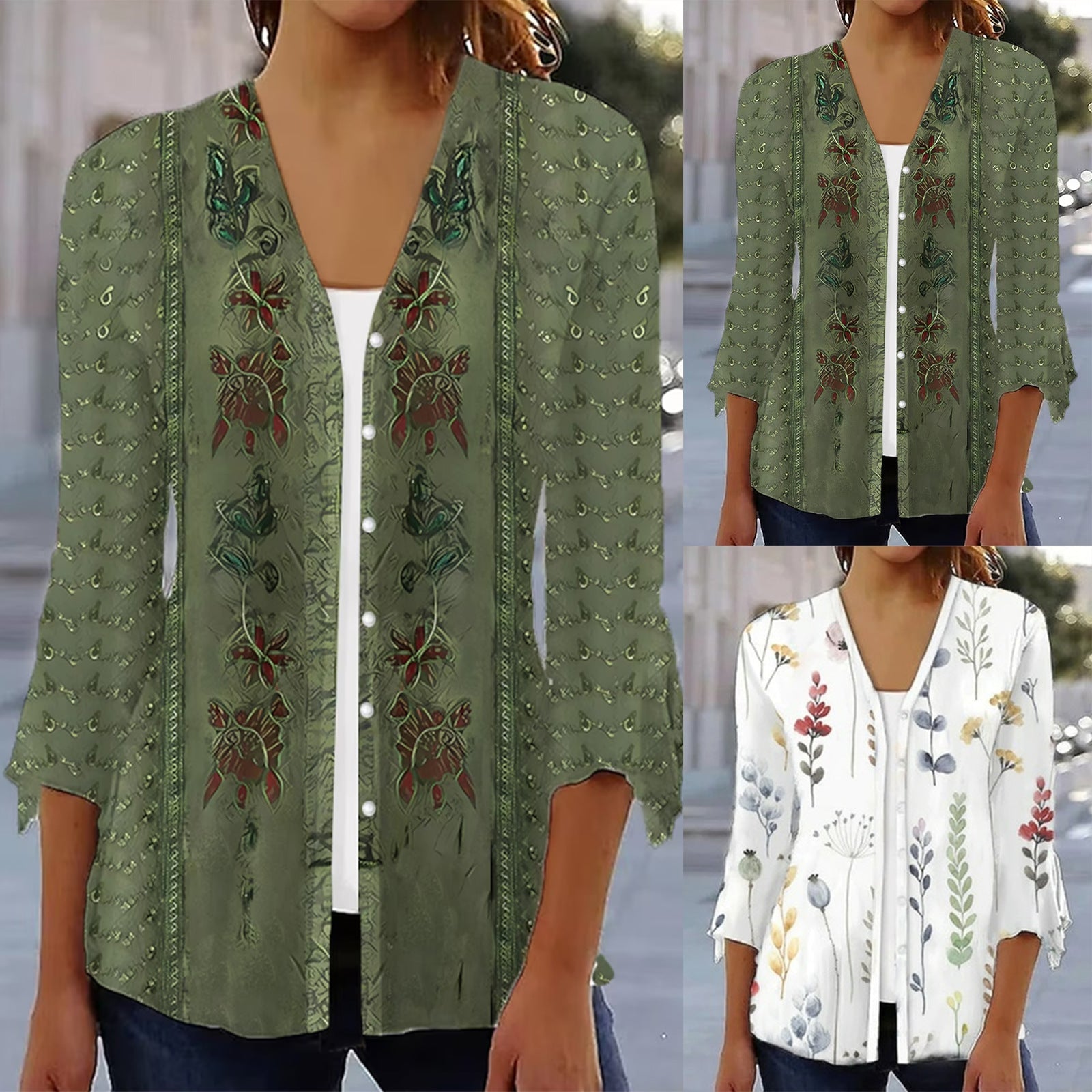 Damen Blusenshirt mit floralem Design und eleganten Rüschendetails Shopnory