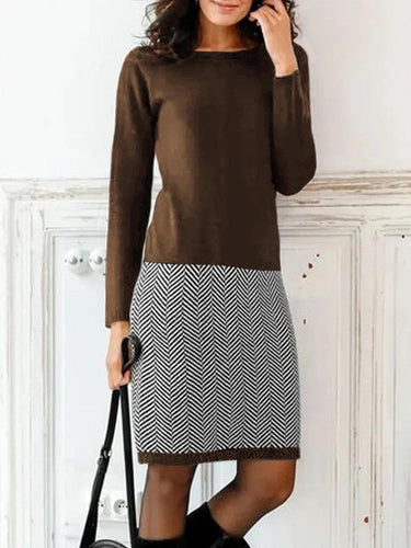 Elegantes Damen Strickkleid mit Chevron-Muster für Alltag & Büro