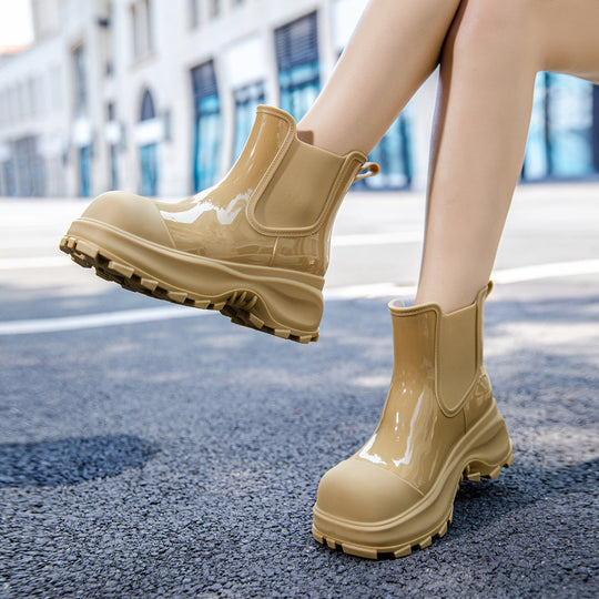 Damen Plateau-Gummistiefelette im Chelsea-Stil mit robuster Lug-Sohle Shop Nory