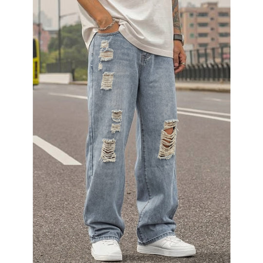 Herren Lässige Weit geschnittene Ripped Jeans Shop Nory