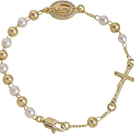 Damen Armband mit glänzenden Perlen und charmantem Kreuzanhänger Shop Nory