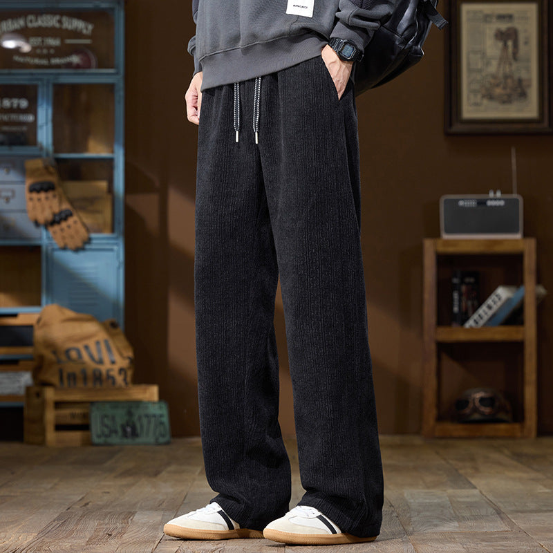 Herren Weit geschnittene Lounge-Hose aus geripptem Strukturstoff mit elastischem Bund und Tunnelzug Shop Nory