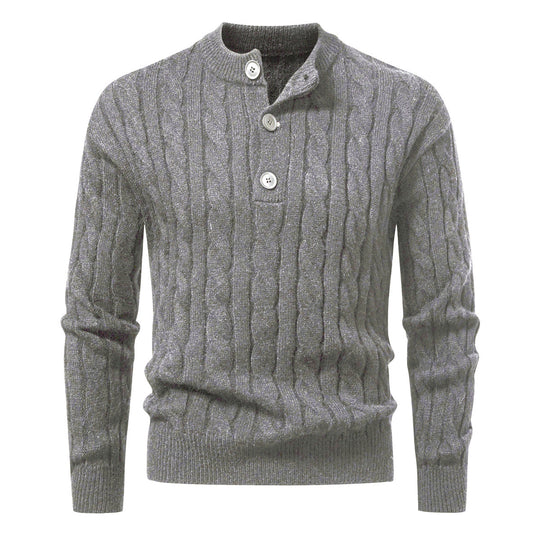 Herren Zopfmuster-Pullover mit kurzer Knopfleiste und Stehkragen Shop Nory