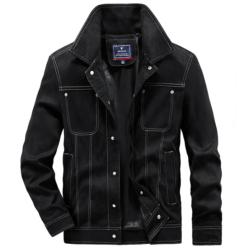 Herren Wildleder-Truckerjacke mit Druckknöpfen und Kontrastnähten Shop Nory