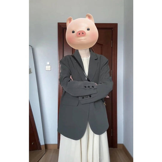 Damen Oversize Einreihiger Blazer mit lässigem Schnitt und aufgesetzten Taschen Shop Nory