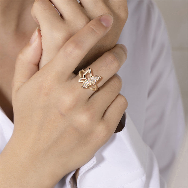 Damen eleganter Ring mit filigranem Schmetterlingsdesign Shop Nory