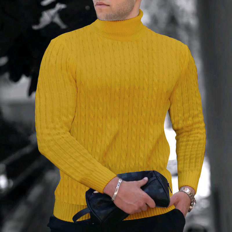 Herren eleganter Rollkragenpullover mit exquisiter Zopfmusterstruktur